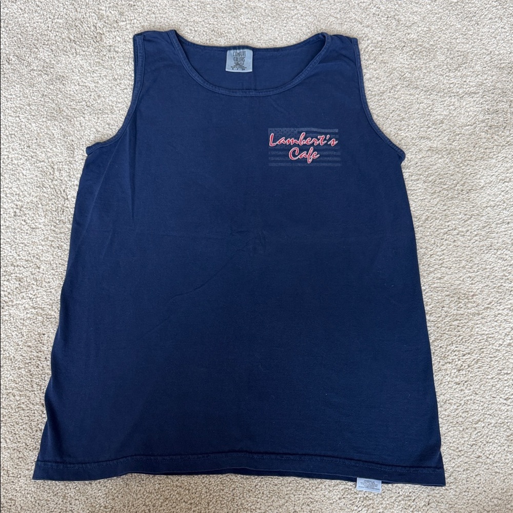 Comfort Colors Navy Tank Top with Pink Script Logo